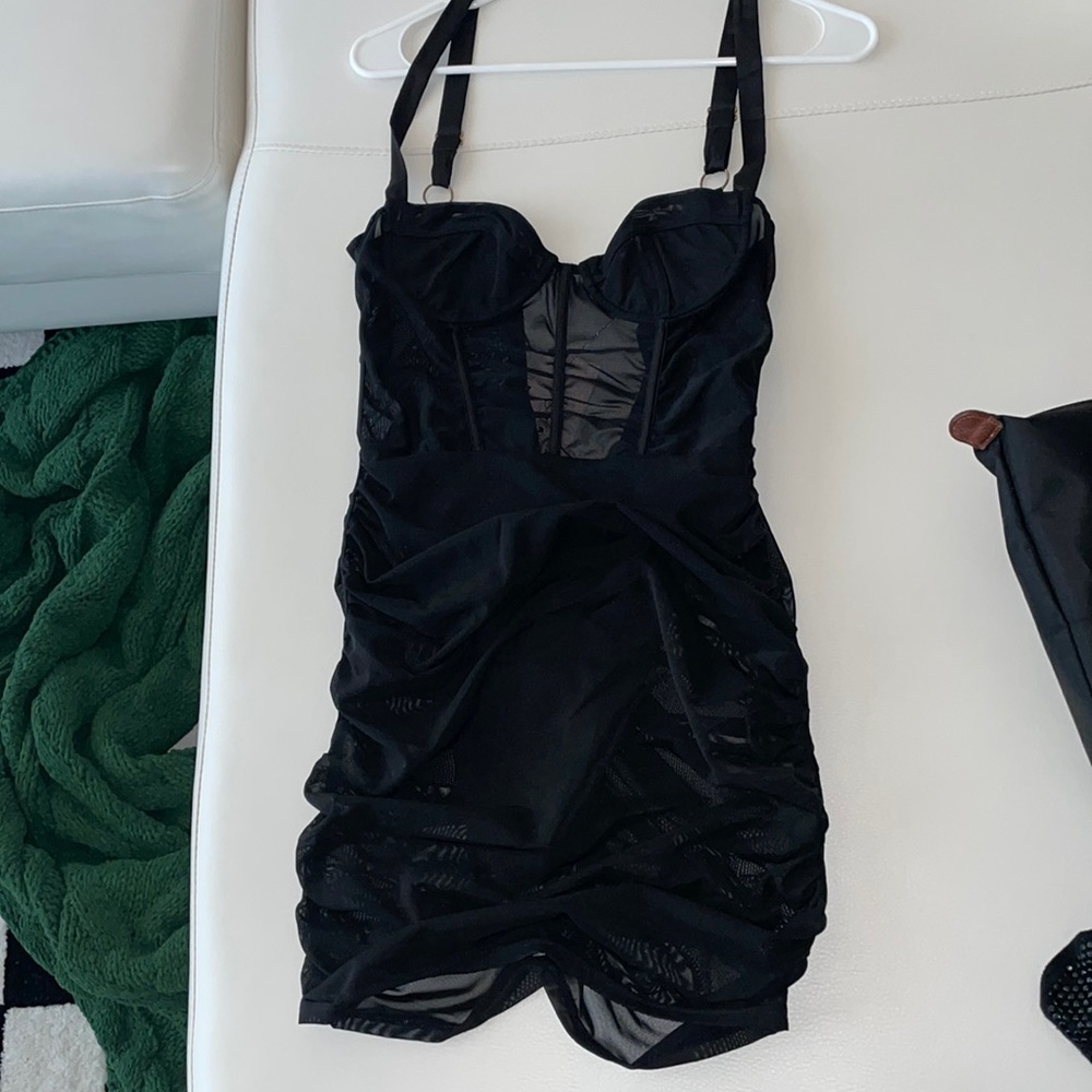 Sheer mesh underwire mini dress nwt black oh polly